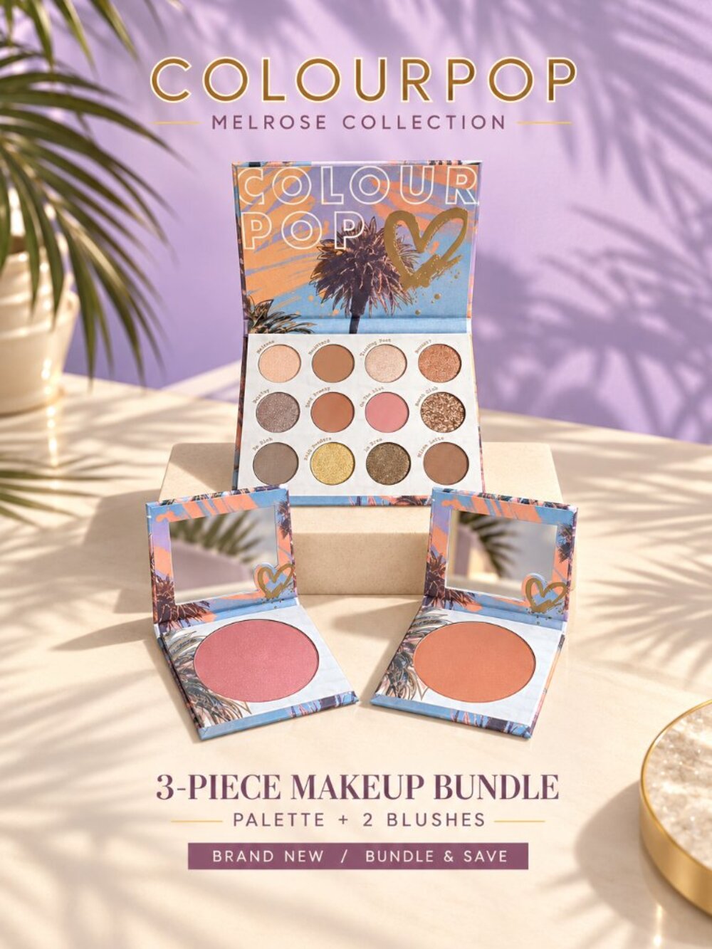 ColourPop Melrose Makeup Bundle Off Melrose Palette + 2 Blushes NEW